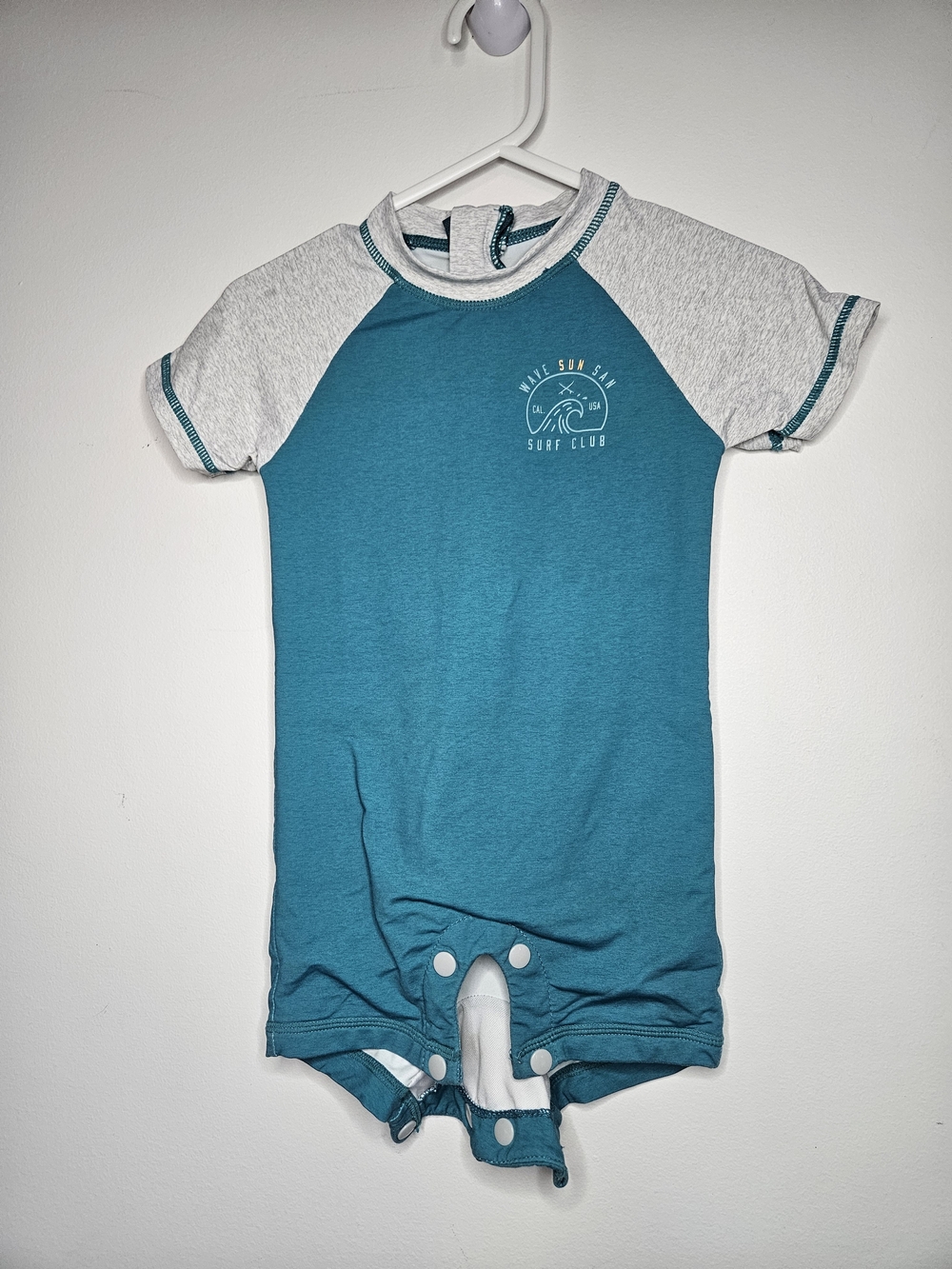 Surface Toddler Teal Blue Heather Grey Surf Club One Piece Swim Romper Sunsuit 3